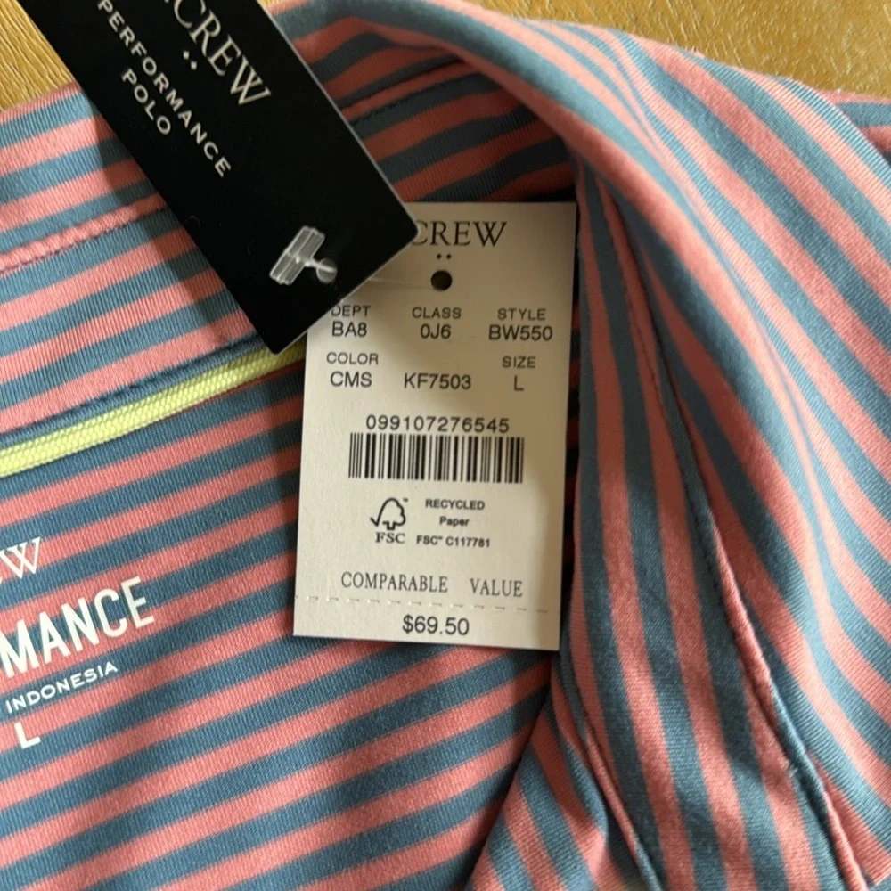 NEW J. Crew Pink and Blue Striped Performance Men’s Polo Shirt - Picture 6 of 8